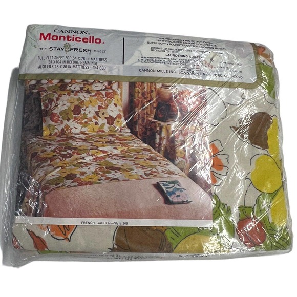 New Cannon Monticello‎ French Garden Full Flat Sheet No-Iron Muslin Floral - Picture 2 of 5